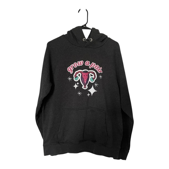 Grow a Pair Charcoal Gray Unisex Eco Raglan Hoodie EUC - Picture 3 of 6